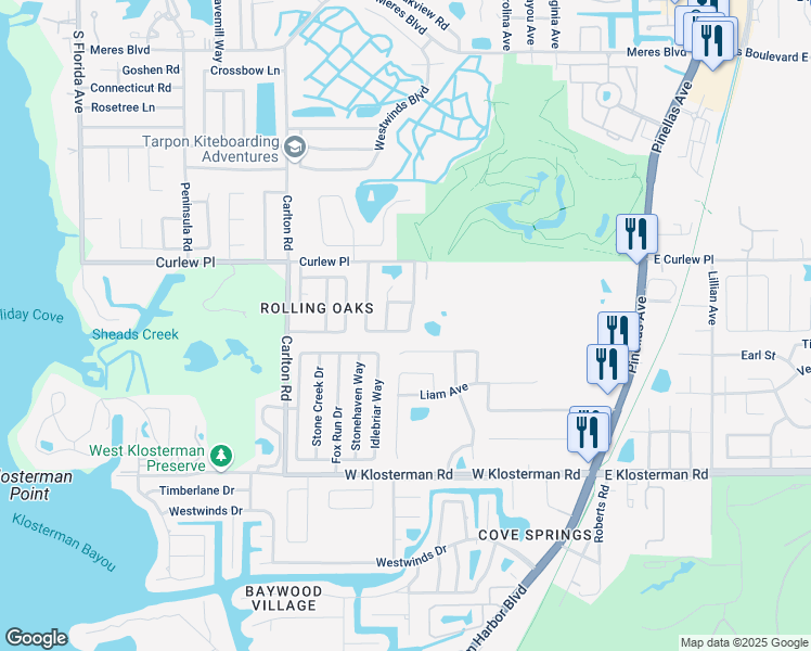 map of restaurants, bars, coffee shops, grocery stores, and more near 1726 Polo Club Drive in Tarpon Springs