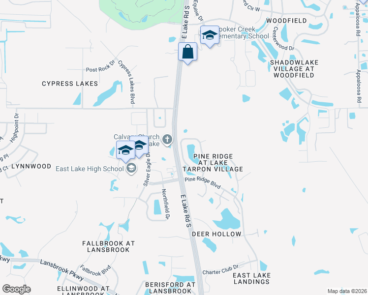 map of restaurants, bars, coffee shops, grocery stores, and more near 1143 Pine Ridge Circle West in Tarpon Springs