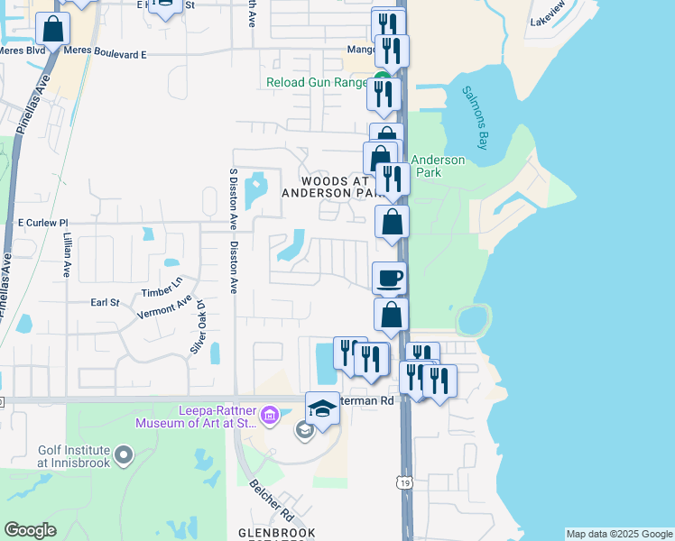 map of restaurants, bars, coffee shops, grocery stores, and more near 363 Sun Valley Boulevard in Tarpon Springs