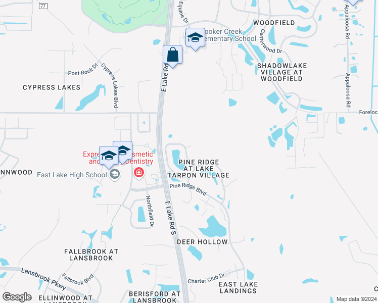 map of restaurants, bars, coffee shops, grocery stores, and more near 1225 Pine Ridge Circle West in Tarpon Springs