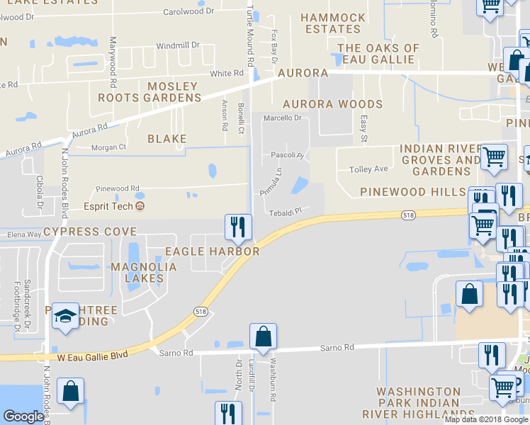 map of restaurants, bars, coffee shops, grocery stores, and more near 3670 Tebaldi Place in Melbourne
