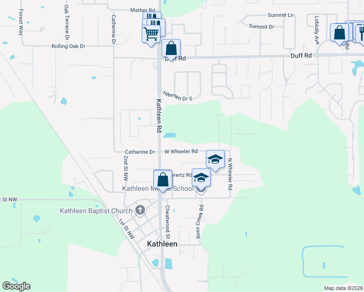 map of restaurants, bars, coffee shops, grocery stores, and more near 3708 West Wheeler Road in Lakeland