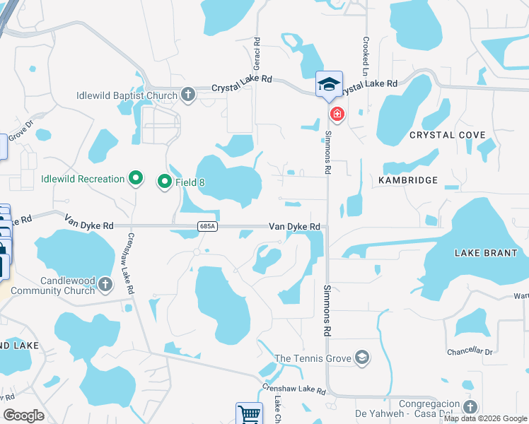map of restaurants, bars, coffee shops, grocery stores, and more near 1103 Van Dyke Road in Lutz