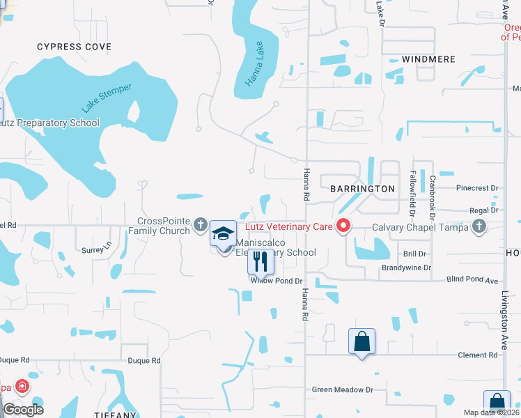 map of restaurants, bars, coffee shops, grocery stores, and more near 1226 Debuel Road in Lutz