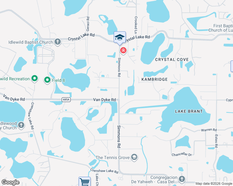 map of restaurants, bars, coffee shops, grocery stores, and more near 17610 Simmons Road in Lutz