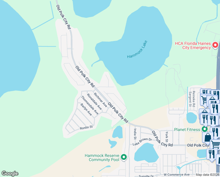 map of restaurants, bars, coffee shops, grocery stores, and more near 744 Simone Court in Haines City