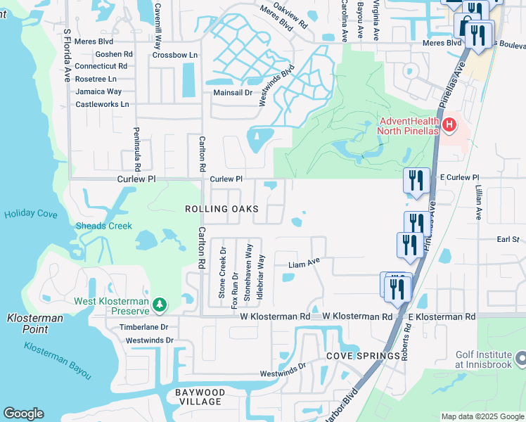 map of restaurants, bars, coffee shops, grocery stores, and more near 1698 Winners Circle in Tarpon Springs