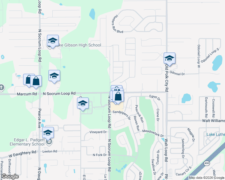 map of restaurants, bars, coffee shops, grocery stores, and more near 410 Old Polk City Road in Lakeland