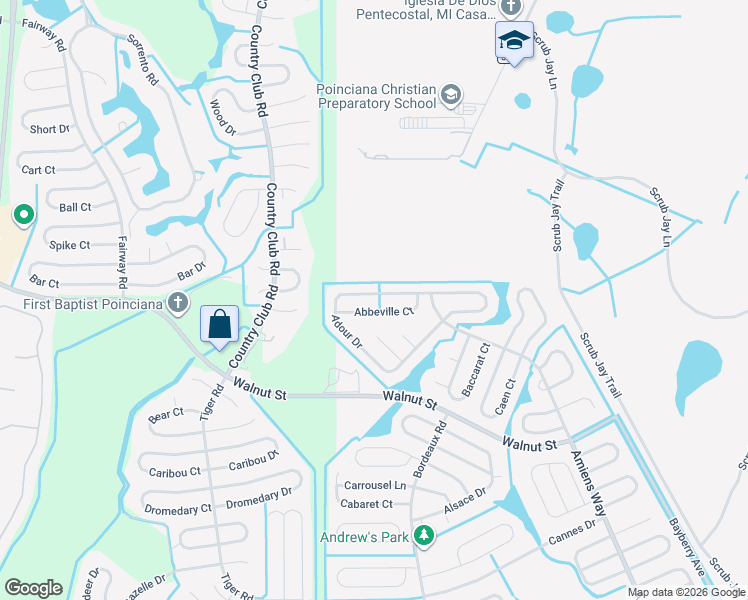 map of restaurants, bars, coffee shops, grocery stores, and more near 826 Abbeville Court in Kissimmee