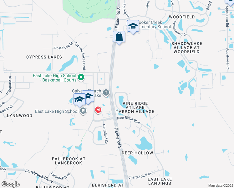 map of restaurants, bars, coffee shops, grocery stores, and more near 1143 Pine Ridge Circle West in Tarpon Springs