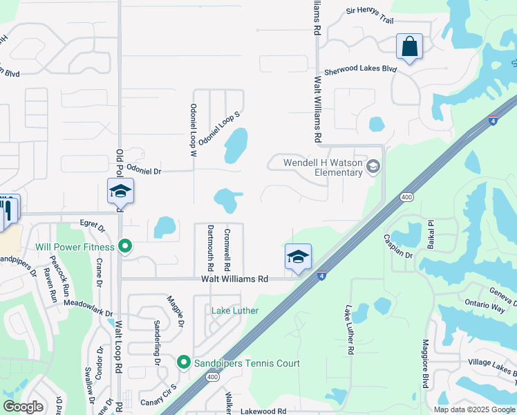 map of restaurants, bars, coffee shops, grocery stores, and more near 6708 Ashbury Drive in Lakeland