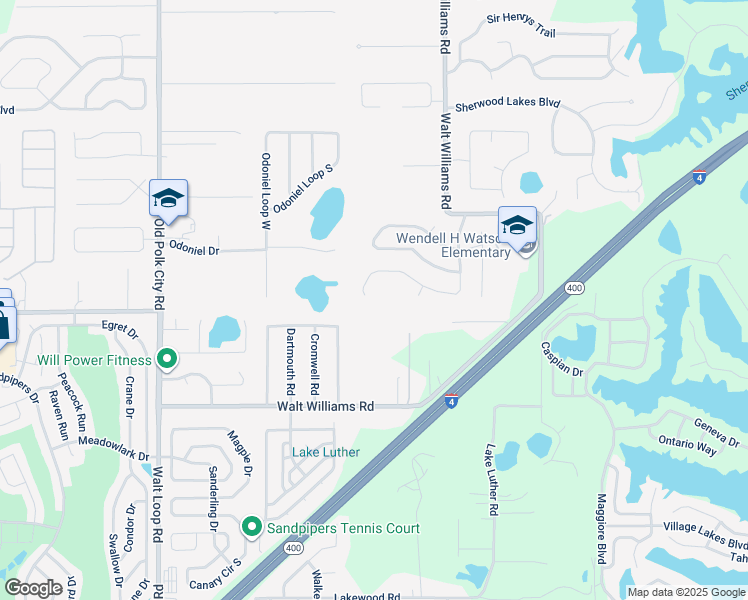 map of restaurants, bars, coffee shops, grocery stores, and more near 6701 Ashbury Drive in Lakeland