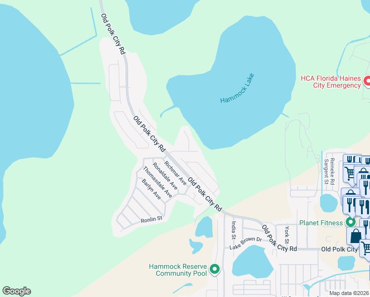 map of restaurants, bars, coffee shops, grocery stores, and more near 816 Gisele Court in Haines City