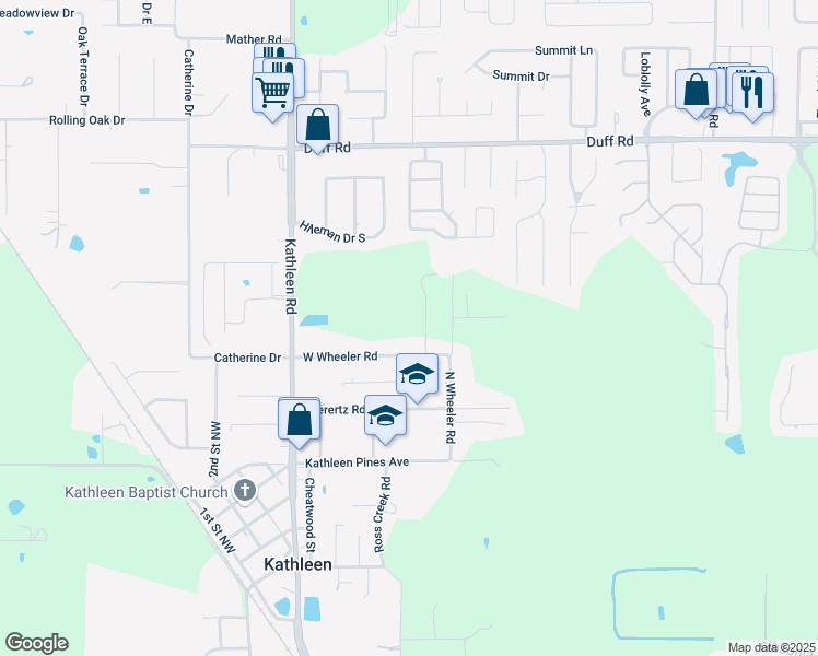 map of restaurants, bars, coffee shops, grocery stores, and more near 3539 West Wheeler Road in Lakeland