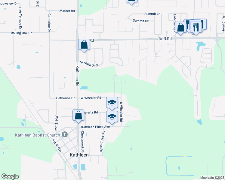 map of restaurants, bars, coffee shops, grocery stores, and more near 3539 West Wheeler Road in Lakeland