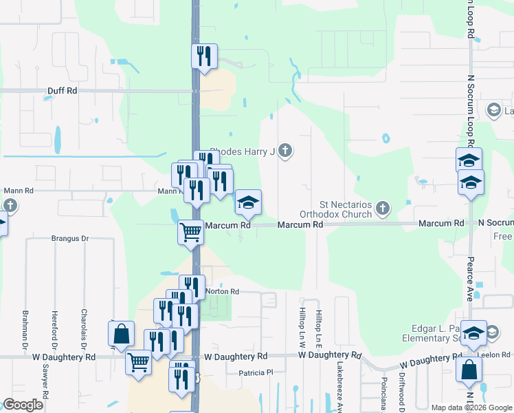 map of restaurants, bars, coffee shops, grocery stores, and more near 6767 U.S. 98 in Lakeland