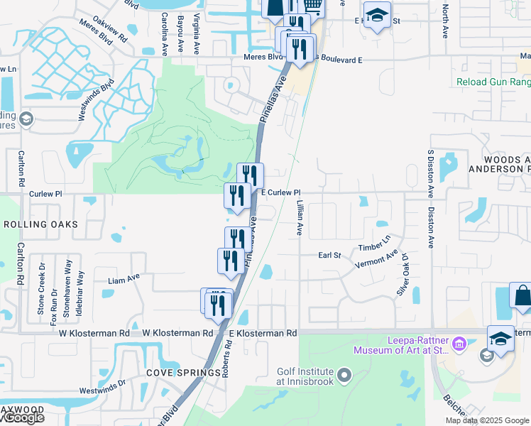 map of restaurants, bars, coffee shops, grocery stores, and more near 1651 South Pinellas Avenue in Tarpon Springs