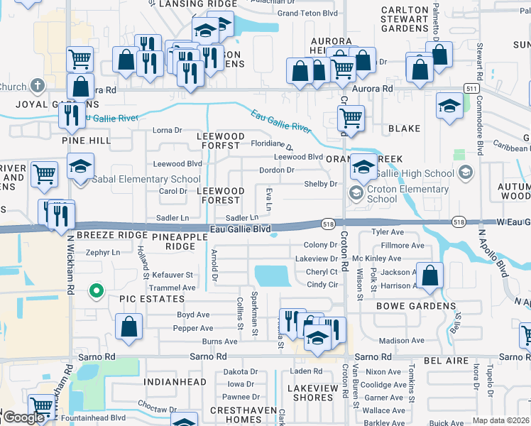 map of restaurants, bars, coffee shops, grocery stores, and more near 1378 Eva Lane in Melbourne