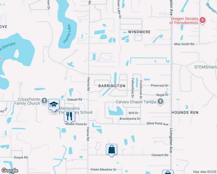 map of restaurants, bars, coffee shops, grocery stores, and more near 17803 Sunrise Drive in Lutz