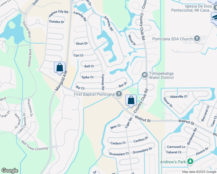 map of restaurants, bars, coffee shops, grocery stores, and more near 564 Bar Drive in Kissimmee