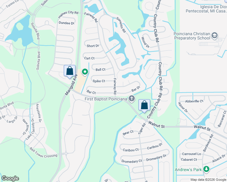 map of restaurants, bars, coffee shops, grocery stores, and more near 480 Bar Court in Kissimmee