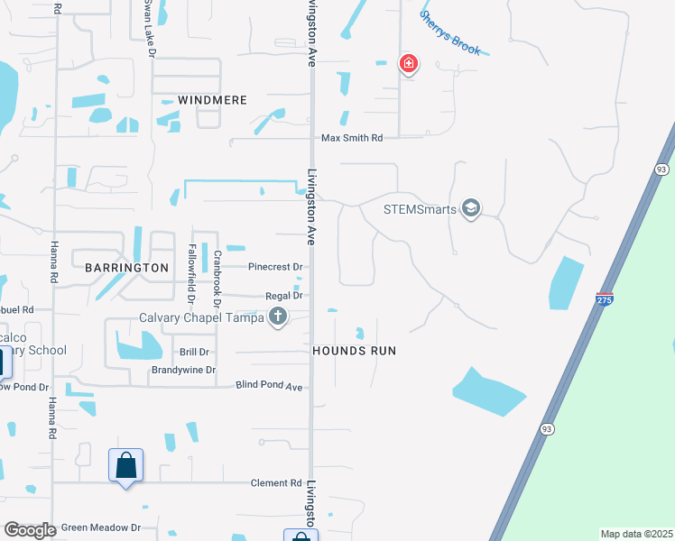 map of restaurants, bars, coffee shops, grocery stores, and more near 17814 Daisy Farm Drive in Lutz