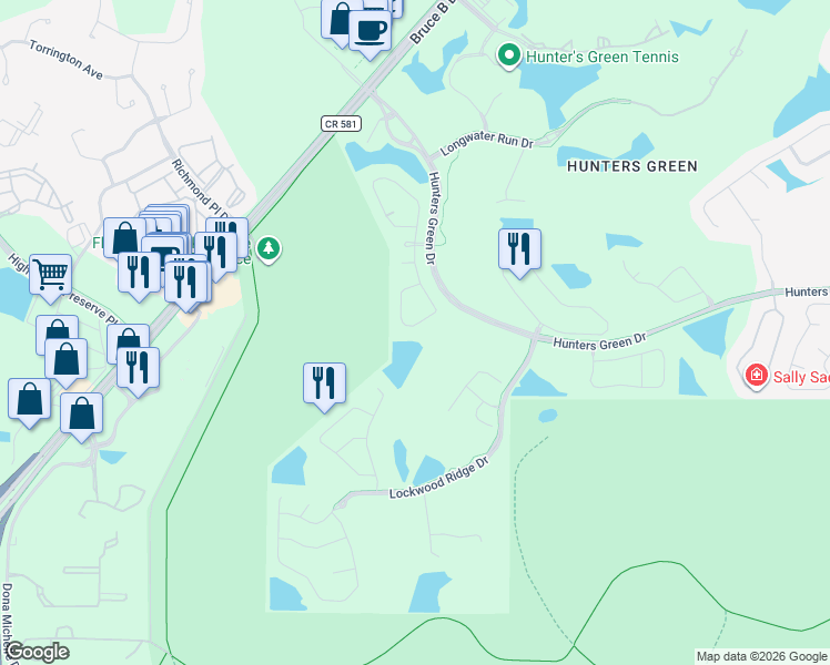 map of restaurants, bars, coffee shops, grocery stores, and more near 17825 Green Willow Drive in Tampa