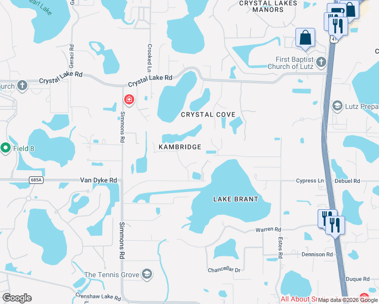 map of restaurants, bars, coffee shops, grocery stores, and more near 701 Carlsplatz Court in Lutz