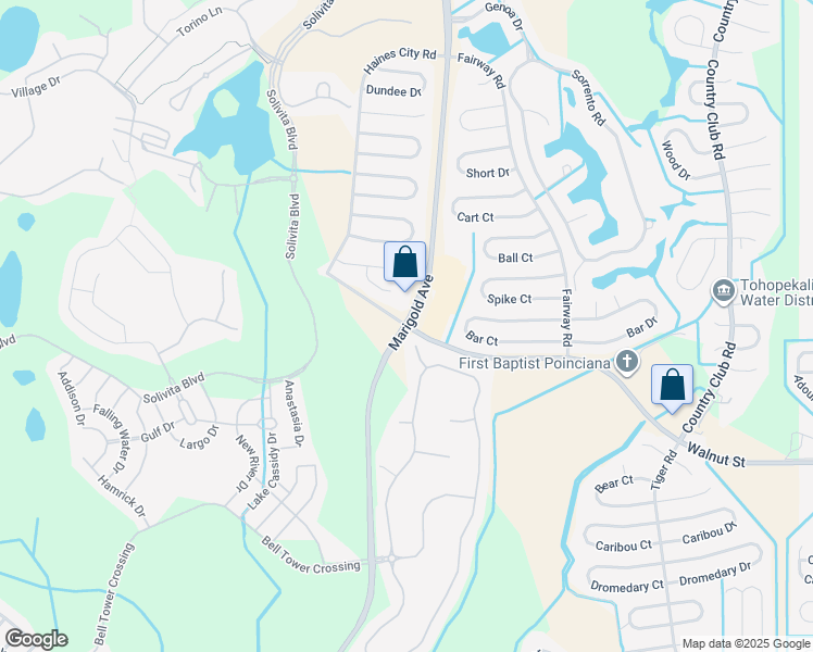 map of restaurants, bars, coffee shops, grocery stores, and more near Marigold Ave & Walnut St in Kissimmee