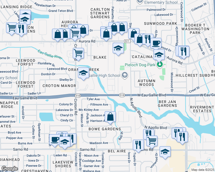 map of restaurants, bars, coffee shops, grocery stores, and more near 1390 Isabella Drive in Melbourne