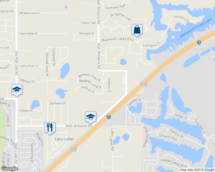 map of restaurants, bars, coffee shops, grocery stores, and more near 6808 Canbury Drive in Lakeland