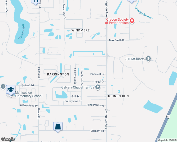 map of restaurants, bars, coffee shops, grocery stores, and more near 2215 Pinecrest Drive in Lutz