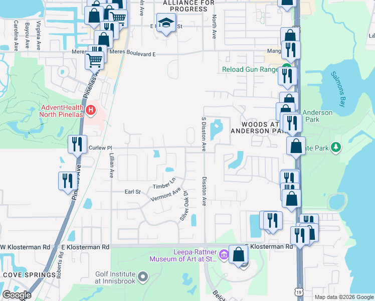 map of restaurants, bars, coffee shops, grocery stores, and more near 501 Ivey Lane in Tarpon Springs