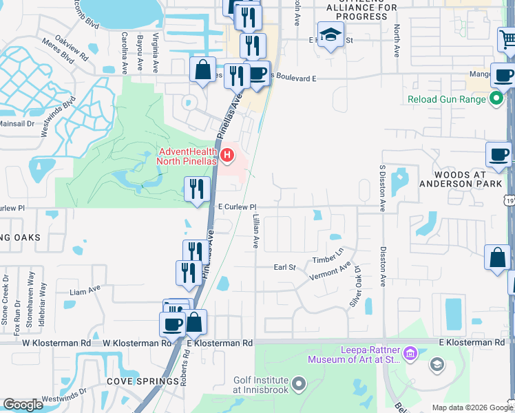 map of restaurants, bars, coffee shops, grocery stores, and more near 247 East Curlew Place in Tarpon Springs