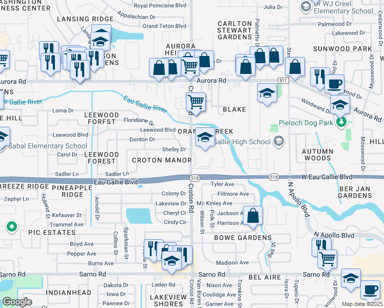 map of restaurants, bars, coffee shops, grocery stores, and more near 1449 Croton Road in Melbourne