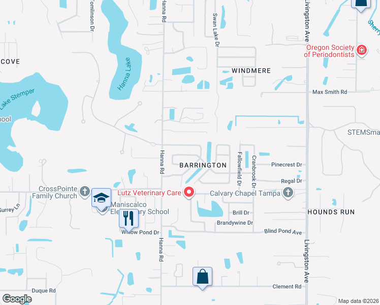map of restaurants, bars, coffee shops, grocery stores, and more near 17824 Sunrise Drive in Lutz