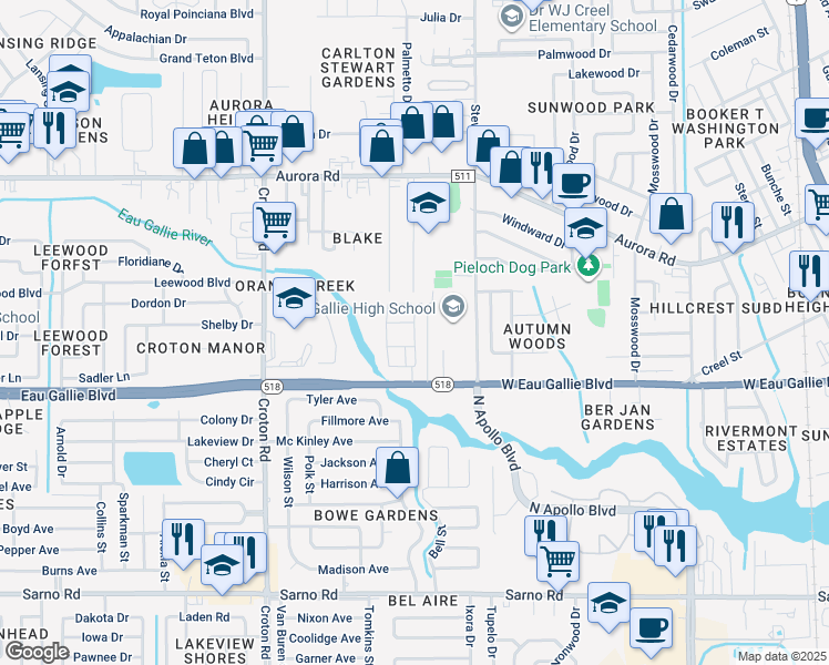 map of restaurants, bars, coffee shops, grocery stores, and more near 1370 Isabella Drive in Melbourne