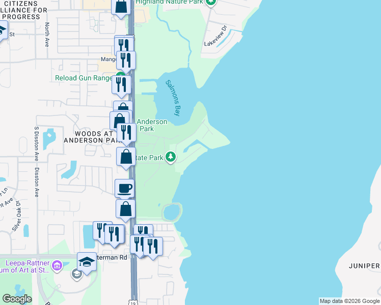 map of restaurants, bars, coffee shops, grocery stores, and more near 1163 Tookes Road in Tarpon Springs