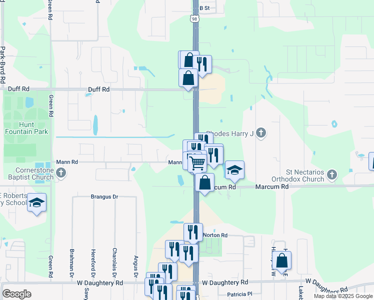 map of restaurants, bars, coffee shops, grocery stores, and more near 6914 US Highway 98 North in Lakeland