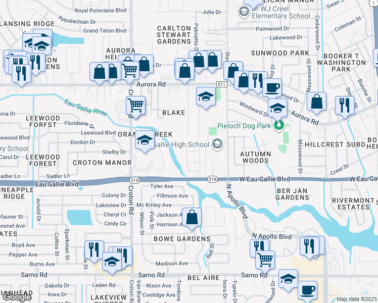 map of restaurants, bars, coffee shops, grocery stores, and more near 1410 Isabella Drive in Melbourne