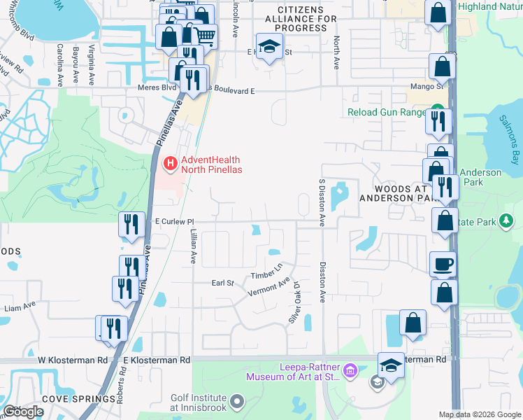 map of restaurants, bars, coffee shops, grocery stores, and more near 102 Kathleen Court in Tarpon Springs