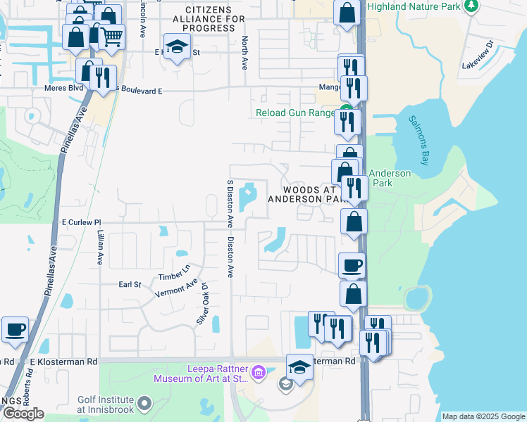 map of restaurants, bars, coffee shops, grocery stores, and more near 1290 Golden Oak Drive in Tarpon Springs