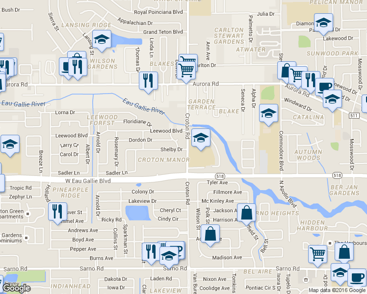 map of restaurants, bars, coffee shops, grocery stores, and more near 1480 Croton Road in Melbourne