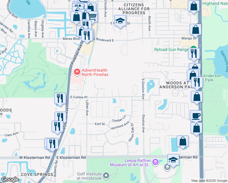 map of restaurants, bars, coffee shops, grocery stores, and more near 102 Kathleen Court in Tarpon Springs