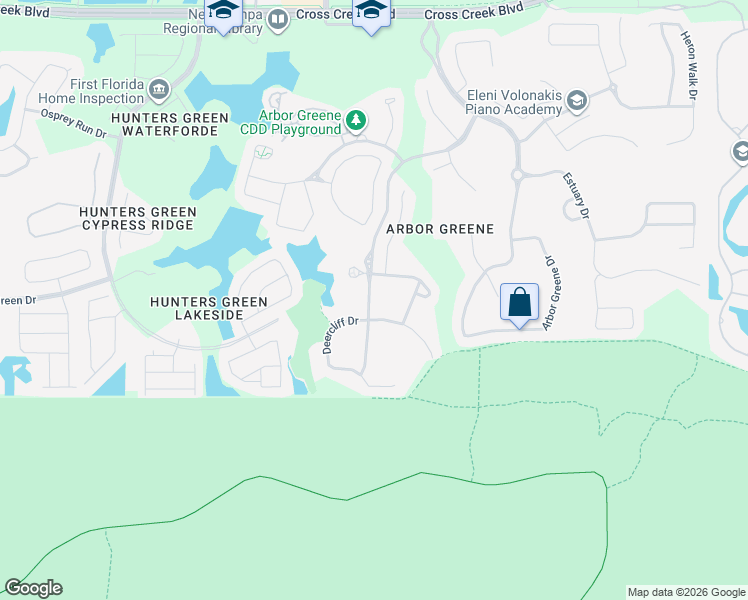 map of restaurants, bars, coffee shops, grocery stores, and more near 17833 Arbor Creek Drive in Tampa