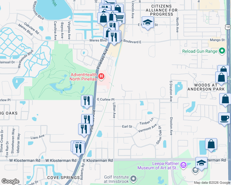 map of restaurants, bars, coffee shops, grocery stores, and more near 247 East Curlew Place in Tarpon Springs
