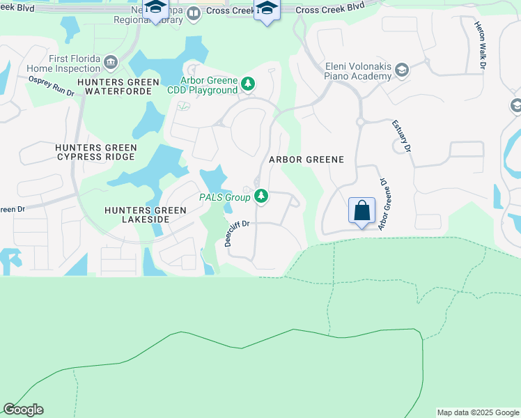 map of restaurants, bars, coffee shops, grocery stores, and more near 17833 Arbor Creek Drive in Tampa