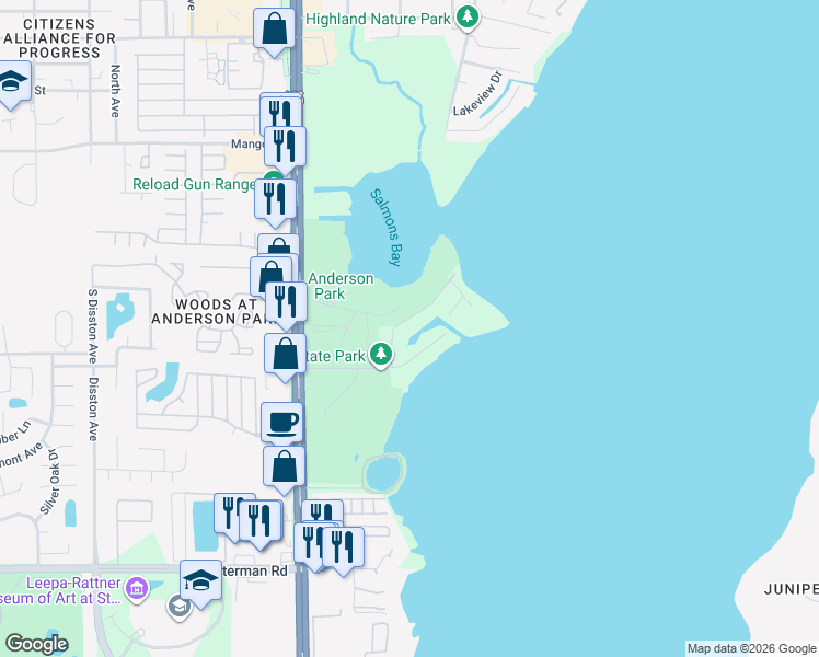 map of restaurants, bars, coffee shops, grocery stores, and more near 1163 Tookes Road in Tarpon Springs