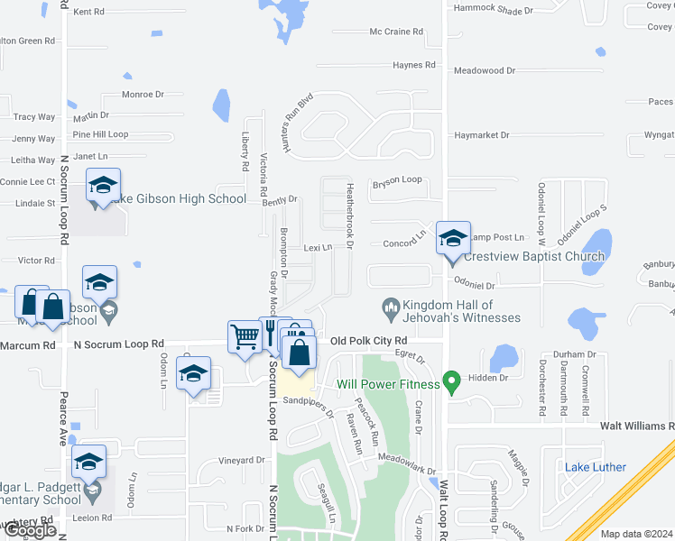map of restaurants, bars, coffee shops, grocery stores, and more near 6931 Wellsford Drive in Lakeland