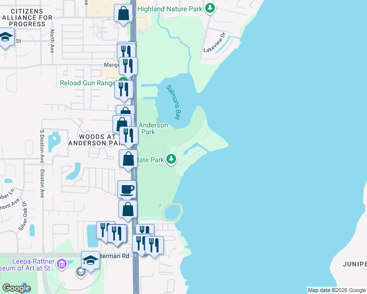 map of restaurants, bars, coffee shops, grocery stores, and more near 1163 Tookes Road in Tarpon Springs